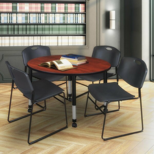 Regency Tables > Height Adjustable > Round Mobile Table & Chair Sets, 48 X 48 X 23-34, Cherry TB48RNDCHAPCBK44BK